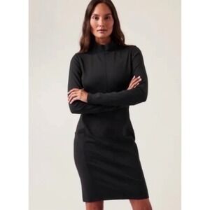 Athleta Delancey Dress Black Quarter Zip Long Sleeve Pockets Mock Neck Sz M